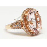 14kt Rose Gold Ring with Oval Shape Morganite 5.40cts & 0.41ct Round Brilliant Cut Diamonds