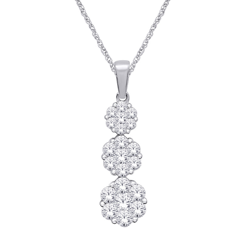 14K White Gold 1/4 Ct.Tw. Diamond Flower Pendant