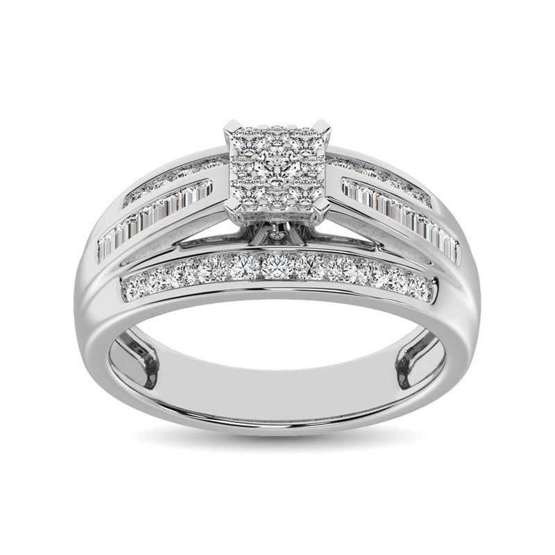 Sterling Silver 1/2 Ctw Diamond Square Frame Enagement Ring