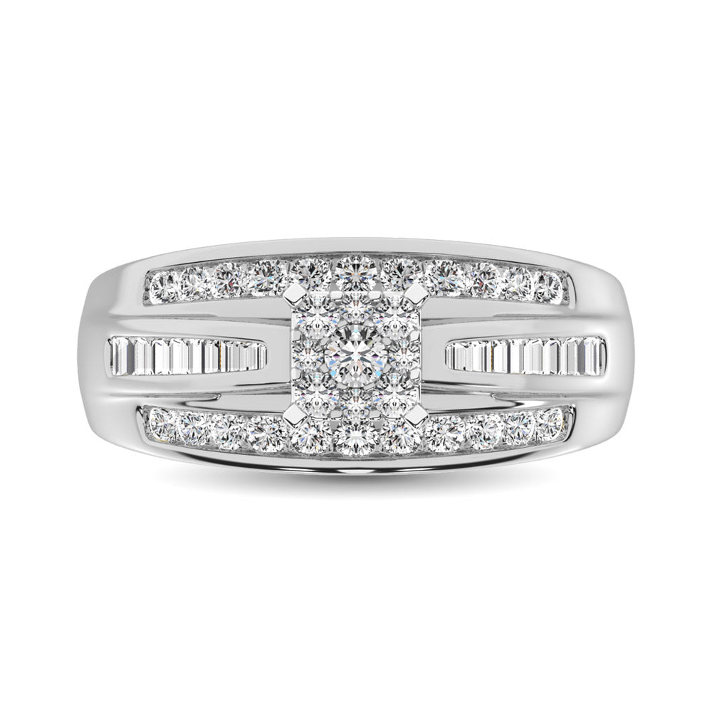 Sterling Silver 1/2 Ctw Diamond Square Frame Enagement Ring