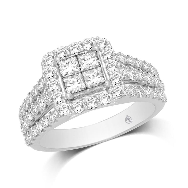 14K White Gold 2 Ct.Tw.Diamond Engagement Ring