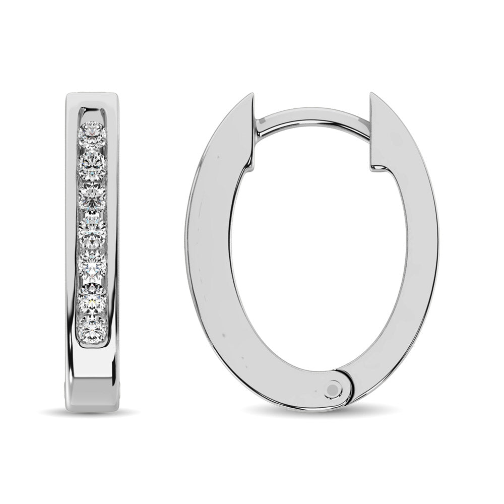 10K White Gold 1/8 Ct.Tw. Diamond Huggies Earrings