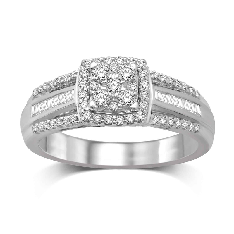 Sterling Silver 1/2 Ctw Diamond Cushion Frame Engagement Ring