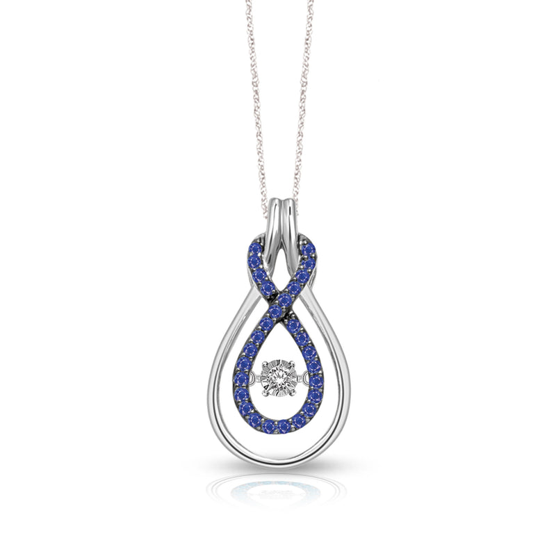10K White Gold 1/3 Ct.Tw. Moving Diamond & Blue Sapphire Fashion Pendant