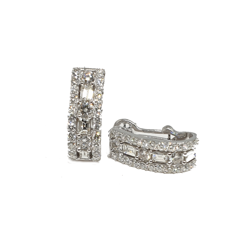 14kt Ladder style Baguette & Round Diamond Earrings