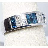 14kt White Gold Caribbean Blue & White Diamond Ring , Princess Cut Invisible Set Diamonds