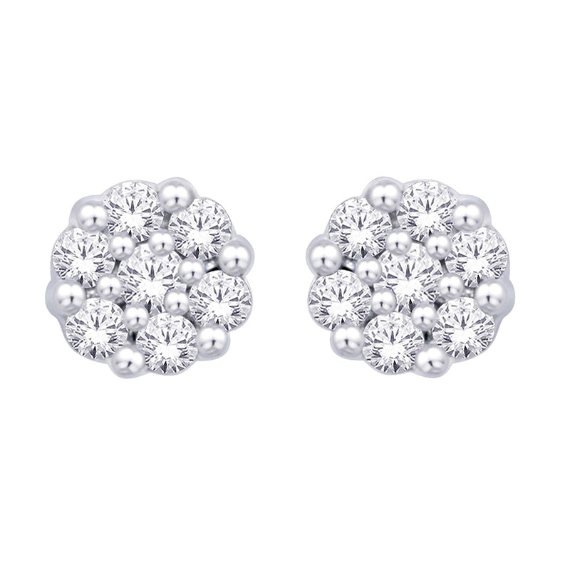 14K White Gold 1/4 Ct.Tw. Diamond Flower Studs Earrings