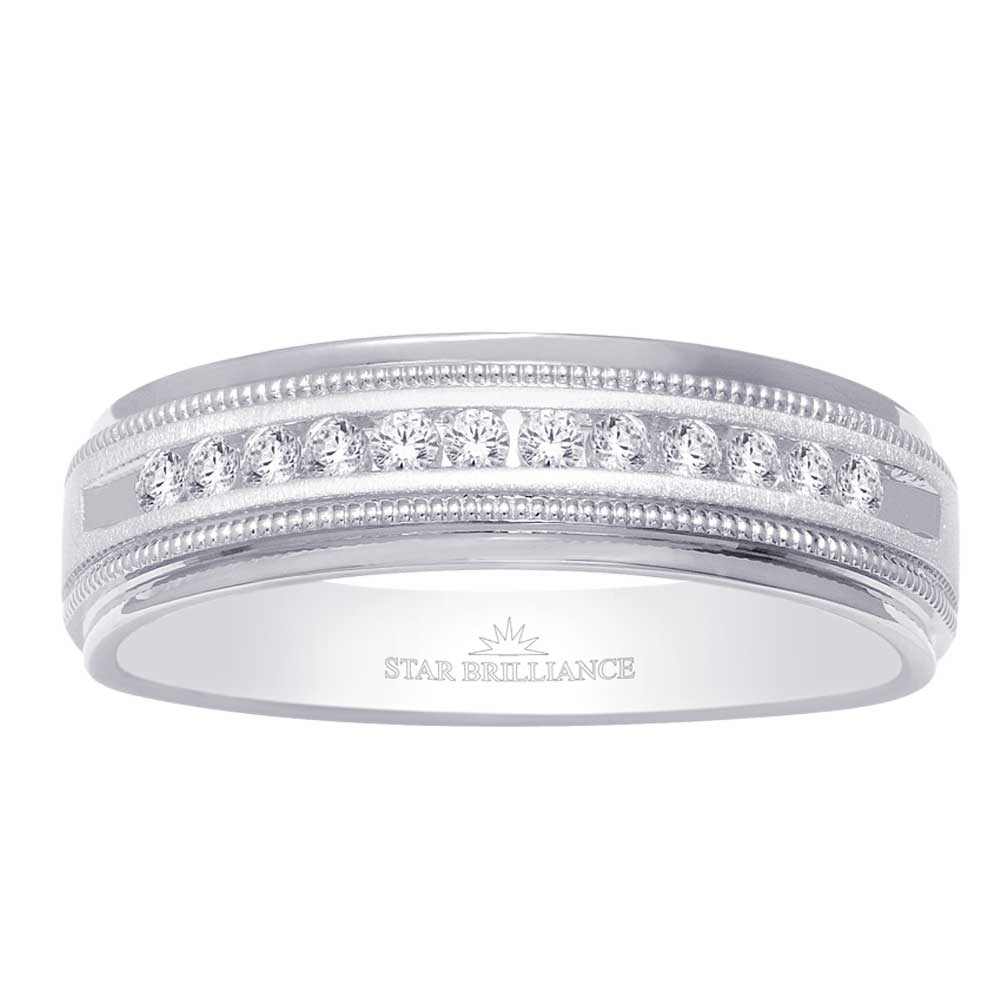 14K White Gold 1/4 Ct.Tw. Diamond Mens Machine Band