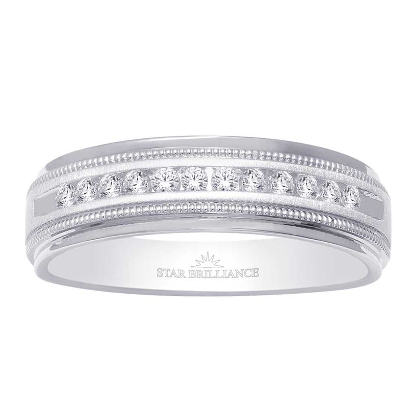 14K White Gold 1/4 Ct.Tw. Diamond Mens Machine Band