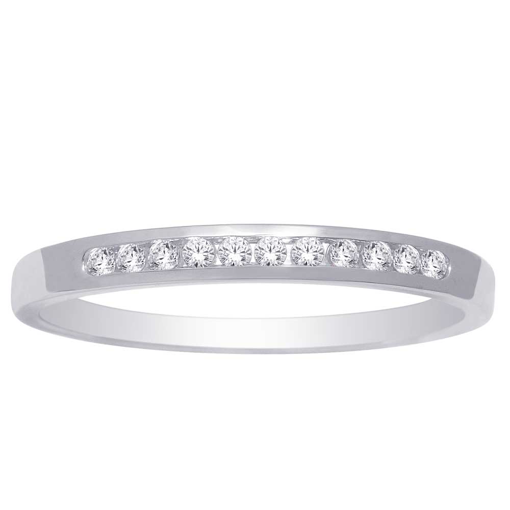 14K White Gold 1/10 Ct Diamond Ladies Machine Band