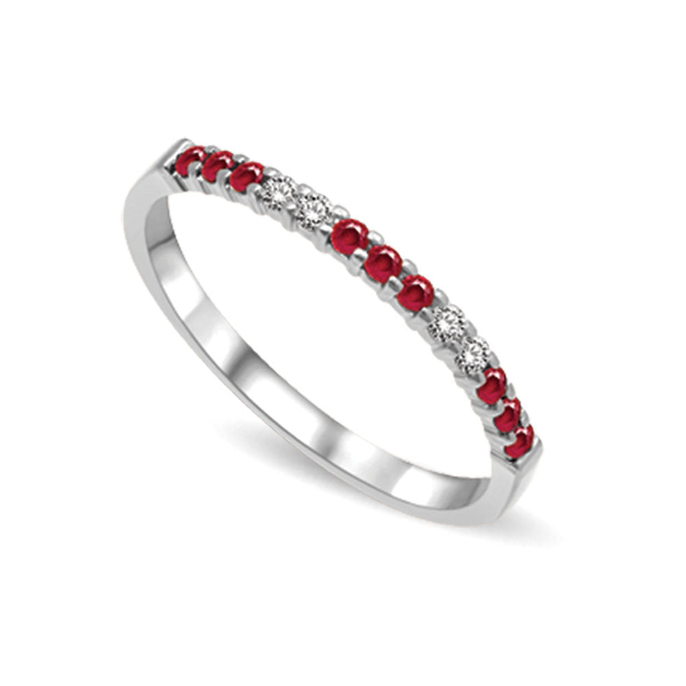 14K White Gold 1/4 Ctw Ruby & Diamond Machine Band