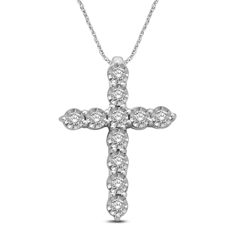 10K White Gold 1/8 Ct.Tw Diamond Cross Pendant