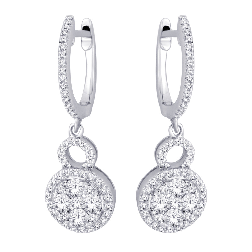 14K White Gold 9/10 Ct.Tw. Diamond Hoop Earrings
