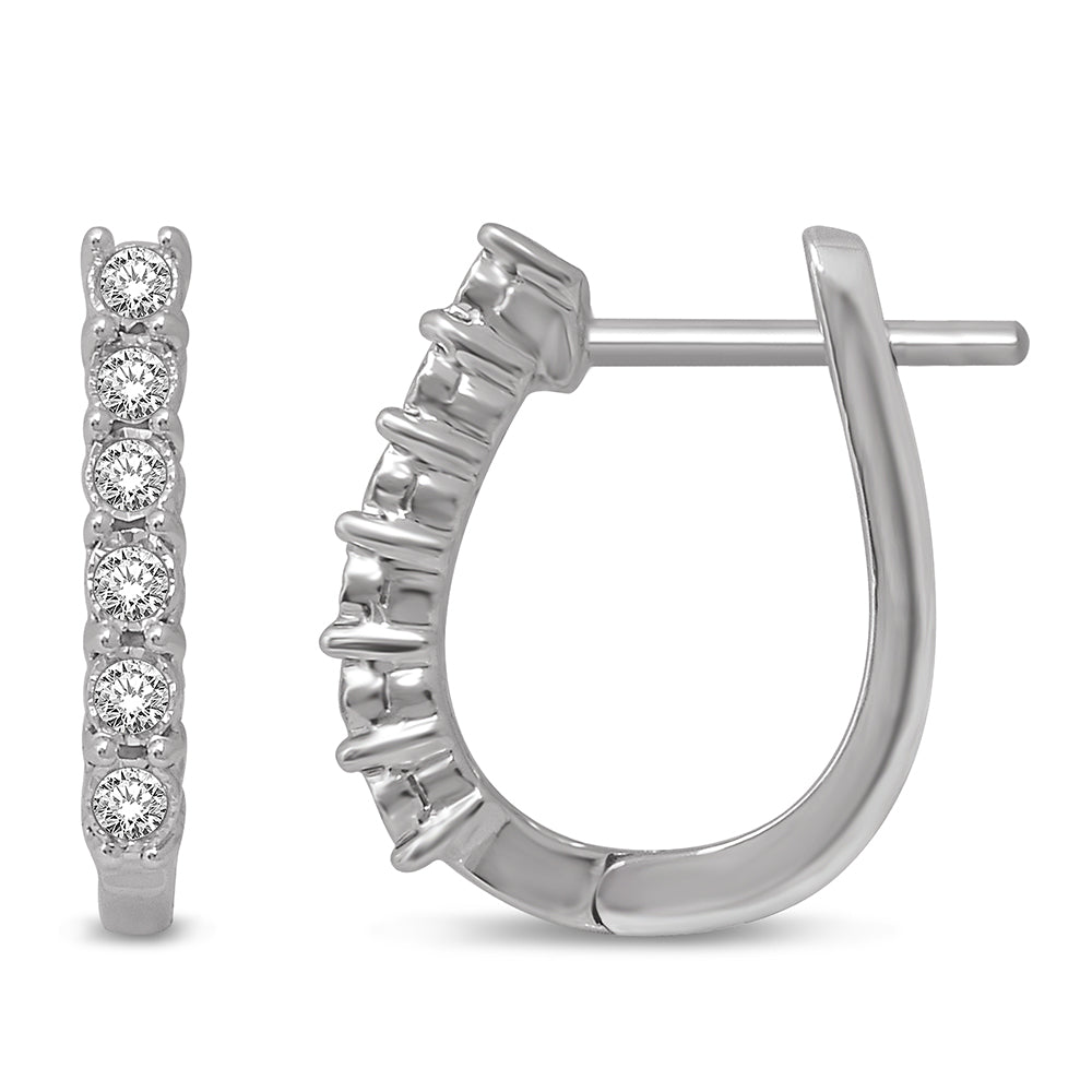 14K White Gold 1/5 Ct.Tw.Diamond Hoop Earrings