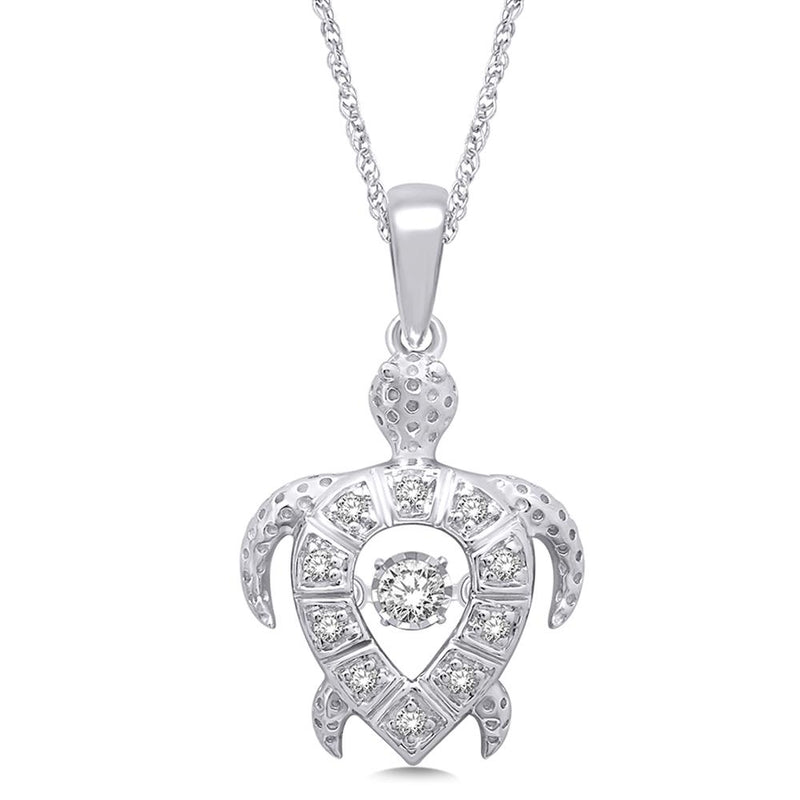 14K White Gold 1/10 Ctw Moving Diamond Sea Life Pendant