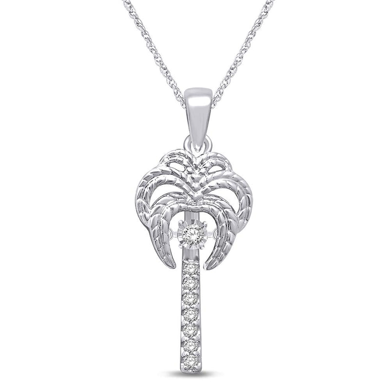 14K White Gold 1/10 Ctw Moving Diamond Sea Life Pendant