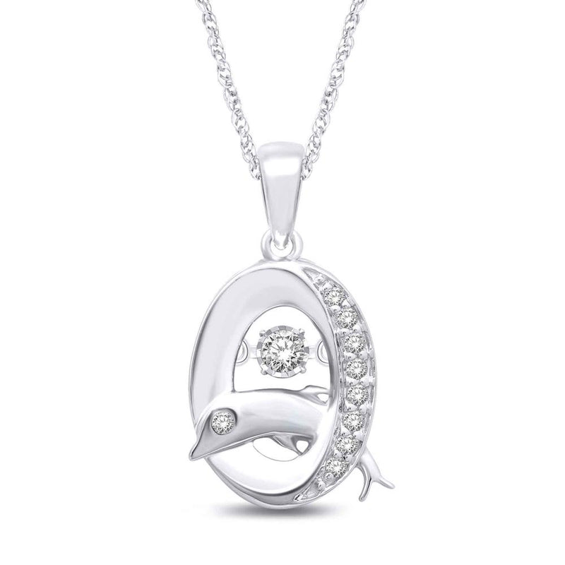 14K White Gold 1/10 Ctw Moving Diamond Sea Life Pendant