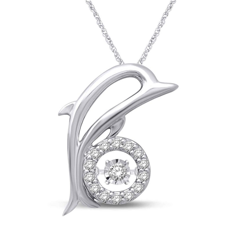 14K White Gold 1/8 Ctw Moving Diamond Sea Life Pendant