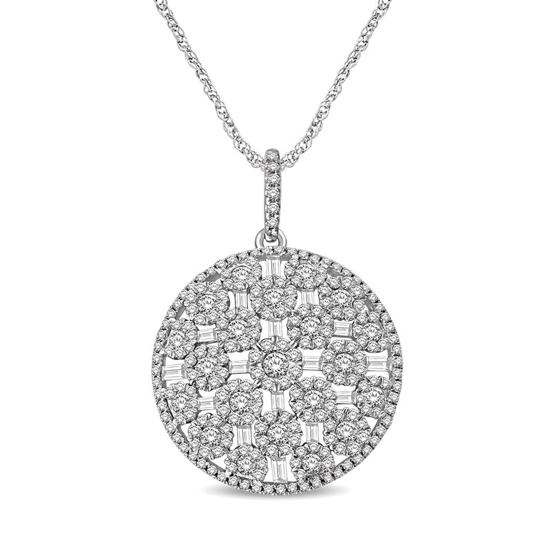 14K White Gold 1 2/5 Ct.Tw Diamond Flower Cluster Pendant