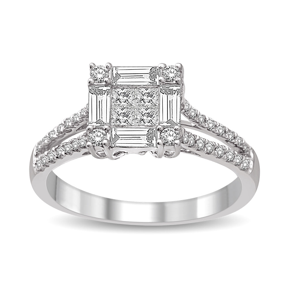 14K White Gold 9/10 Ct.Tw Diamond Engagement Ring