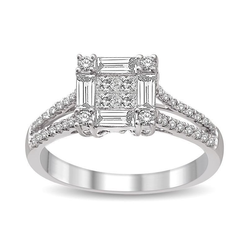 14K White Gold 9/10 Ct.Tw Diamond Engagement Ring