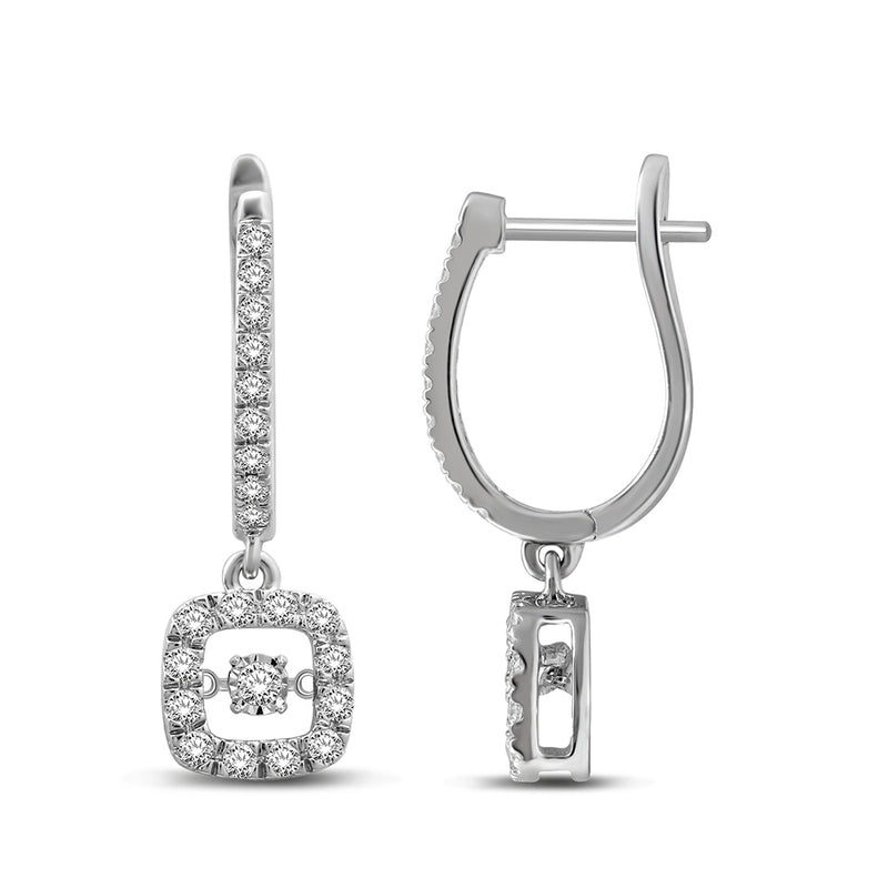 14K White Gold 5/8 Ct.Tw.Moving Diamond Danglers Earrings