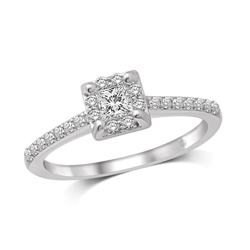 14K White Gold 1/2 Ct.Tw.Diamond Halo Engagement Ring