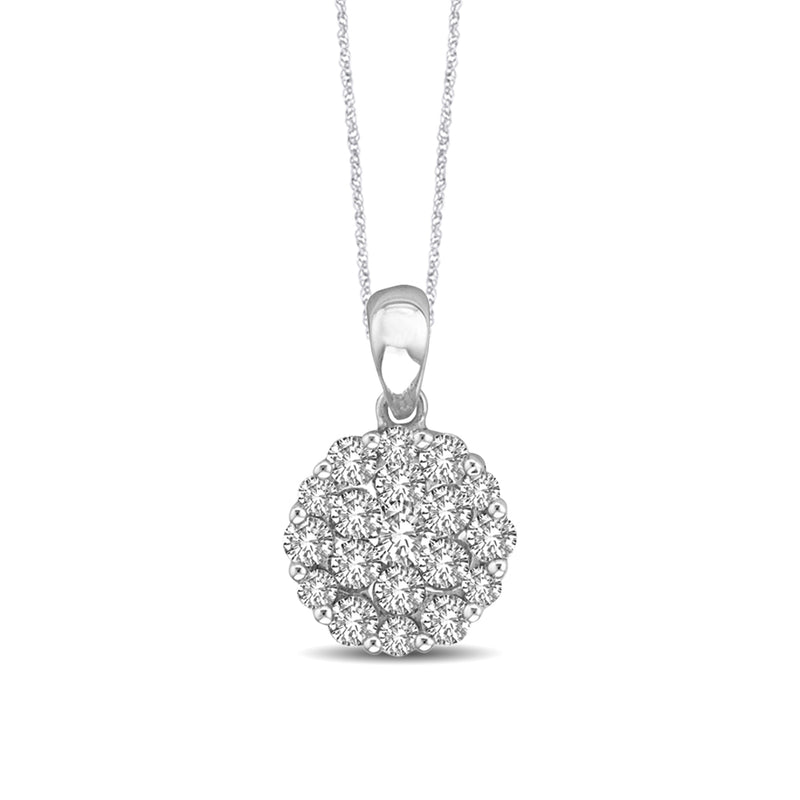 14K White Gold 1 Ct.Tw Diamond Flower Pendant