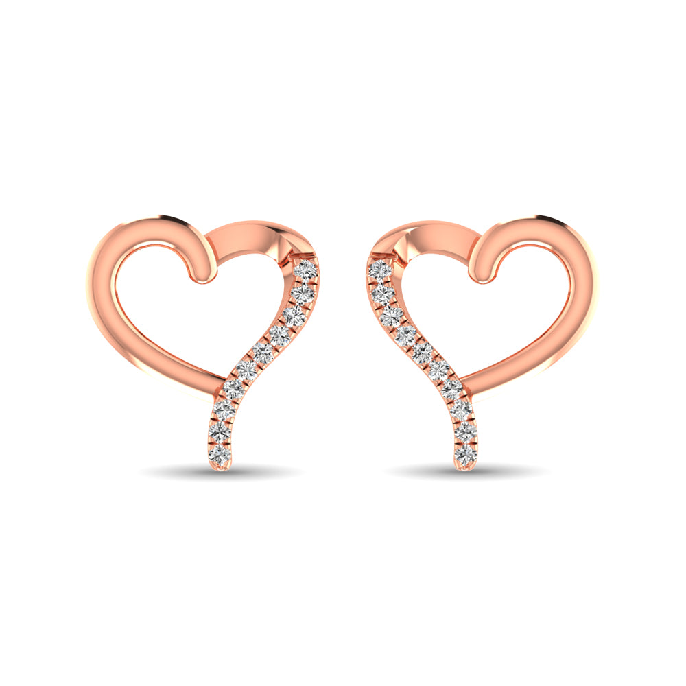 10K Rose Gold 1/20 Ct.Tw.Diamond  Heart Earrings