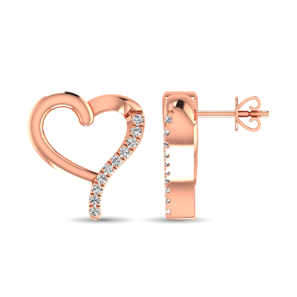 10K Rose Gold 1/20 Ct.Tw.Diamond  Heart Earrings