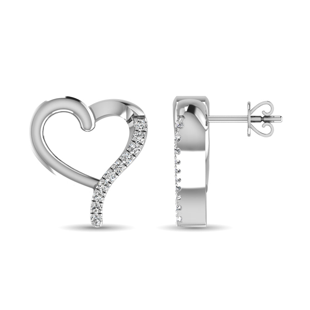 10K White Gold 1/20 Ct.Tw.Diamond  Heart Earrings