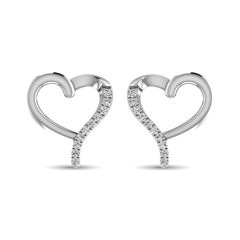 10K White Gold 1/20 Ct.Tw.Diamond  Heart Earrings