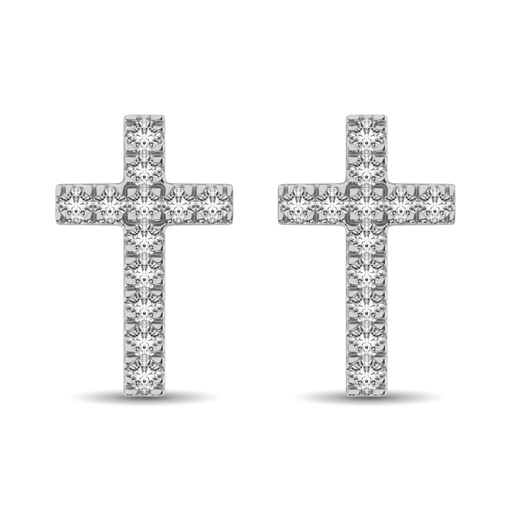 10K White Gold Diamond Accent Cross Earrings