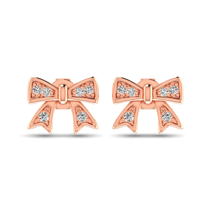 10K Rose Gold Diamond Accent Bow Earrings
