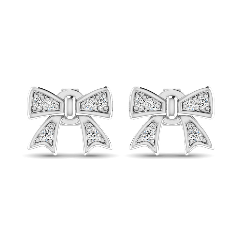 10K White Gold Diamond Accent Bow Earrings