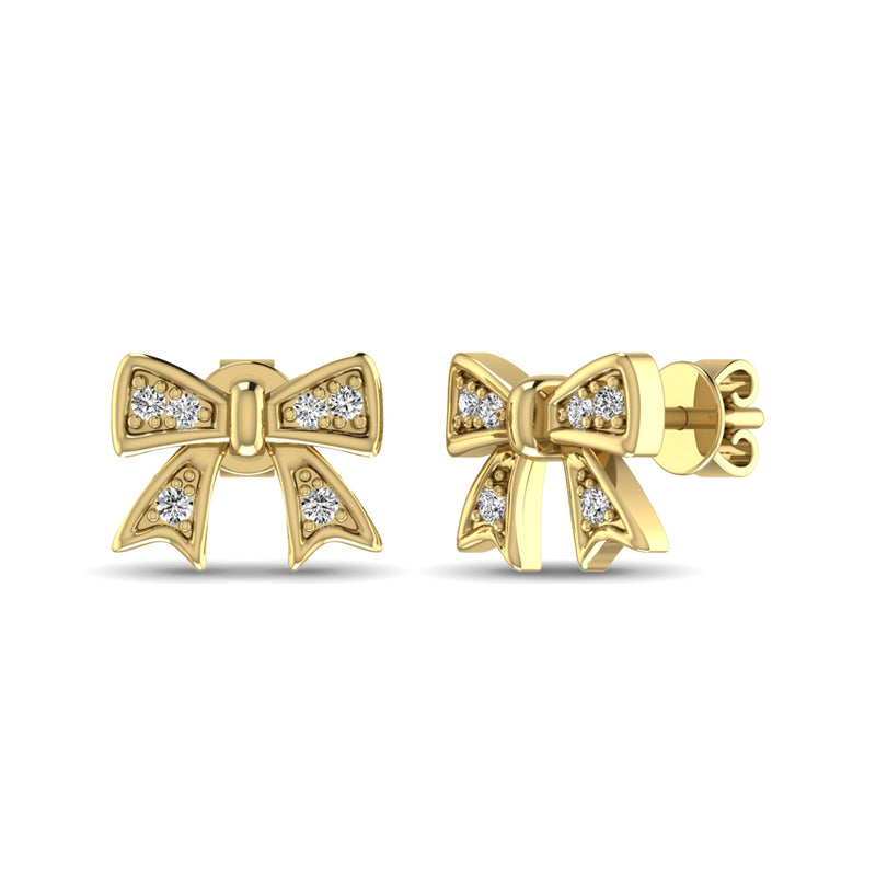 10K Yellow Gold Diamond Accent Bow Earrings