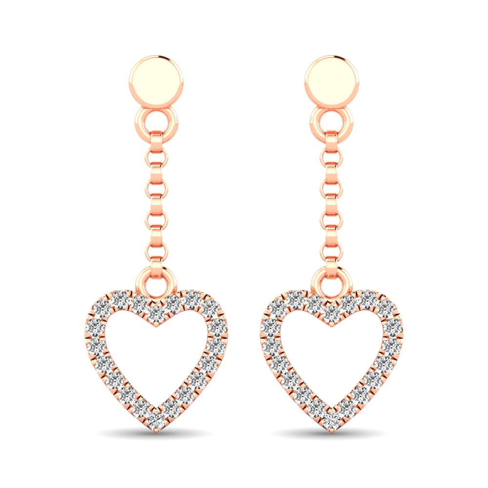 10K Rose Gold 1/10 Ct.Tw.Diamond Heart Drop Earrings