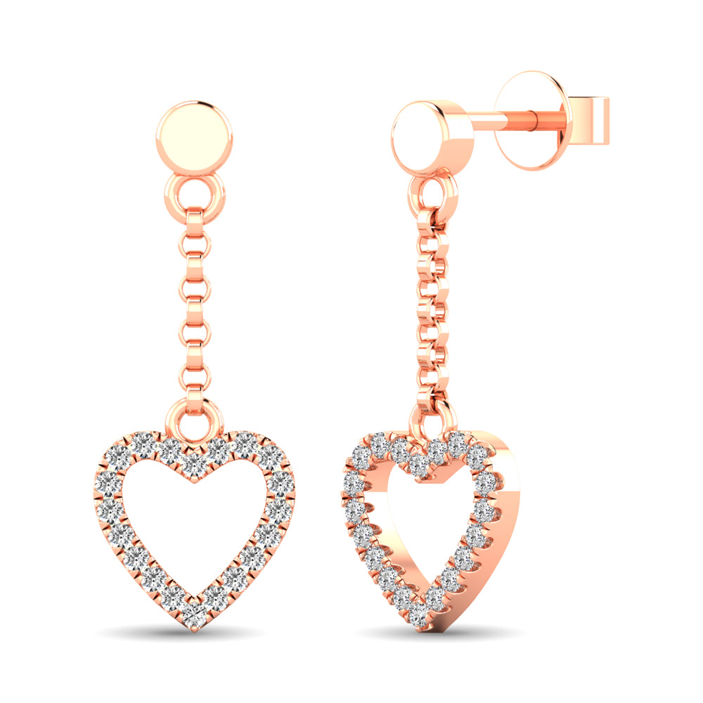 10K Rose Gold 1/10 Ct.Tw.Diamond Heart Drop Earrings
