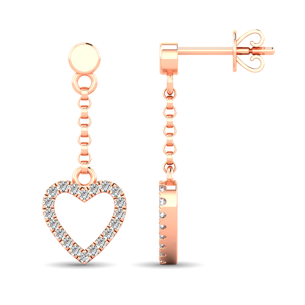 10K Rose Gold 1/10 Ct.Tw.Diamond Heart Drop Earrings