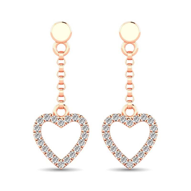 10K Rose Gold 1/10 Ct.Tw.Diamond Heart Drop Earrings