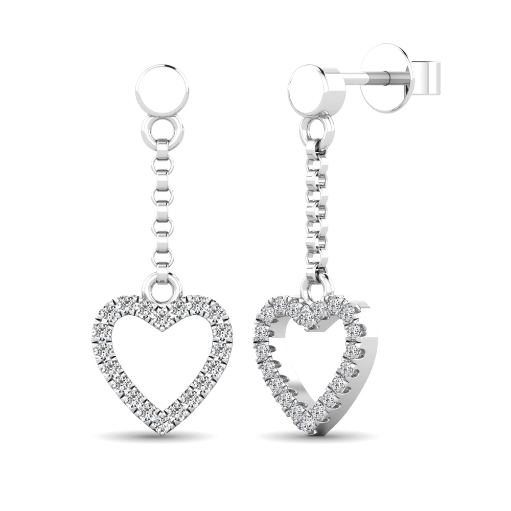 10K White Gold 1/10 Ct.Tw.Diamond Heart Drop Earrings