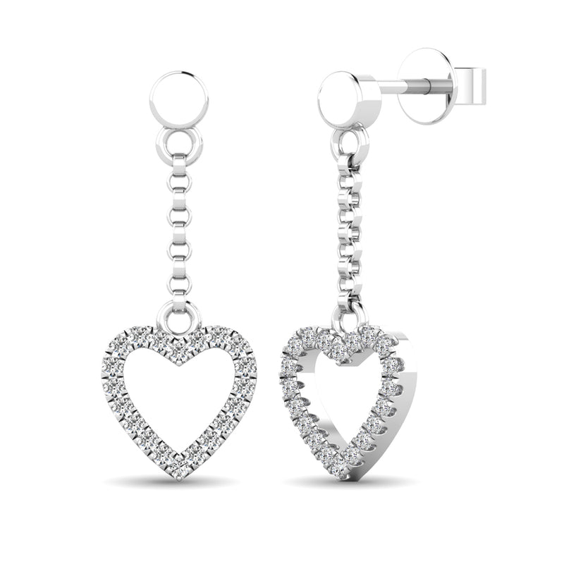 10K White Gold 1/10 Ct.Tw.Diamond Heart Drop Earrings