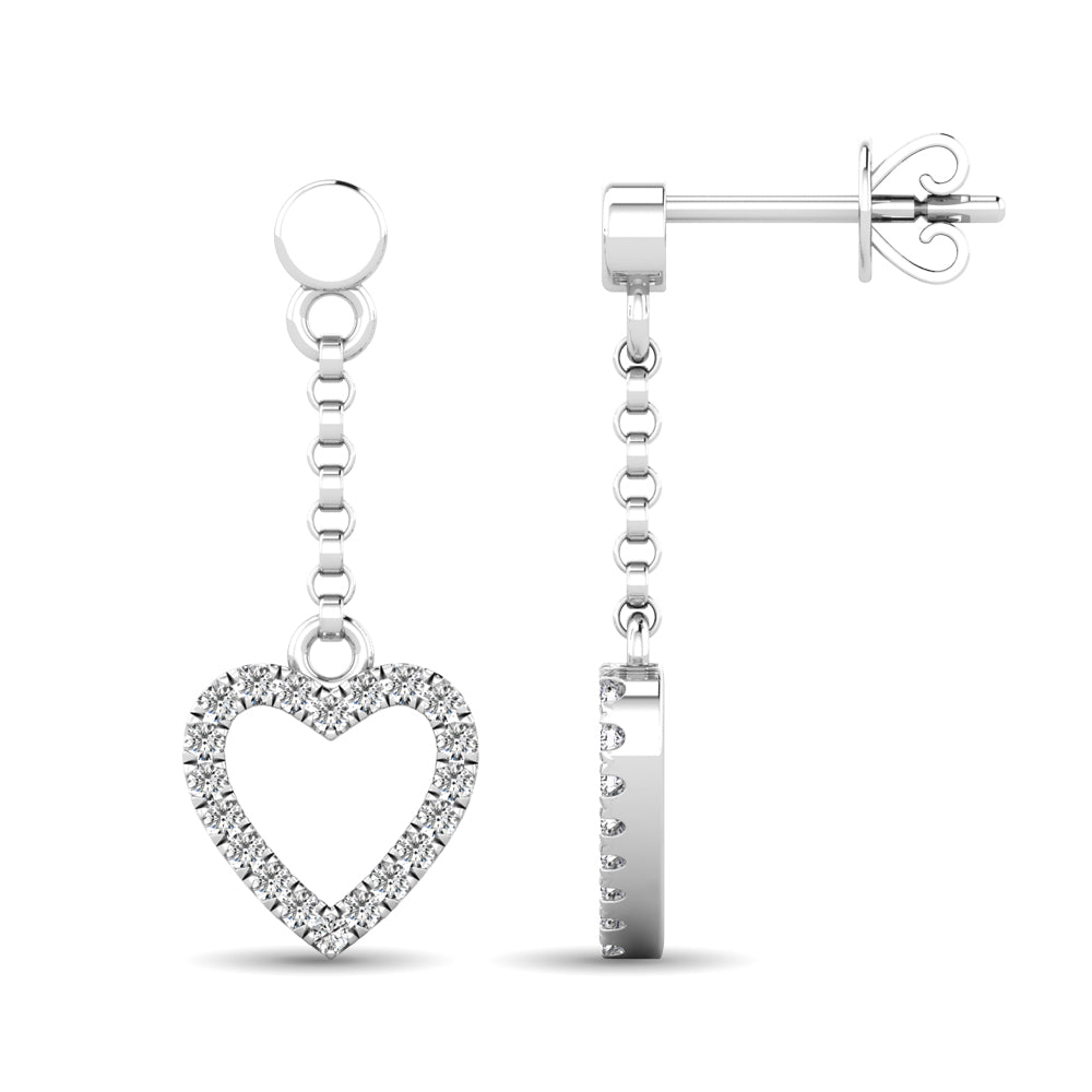 10K White Gold 1/10 Ct.Tw.Diamond Heart Drop Earrings