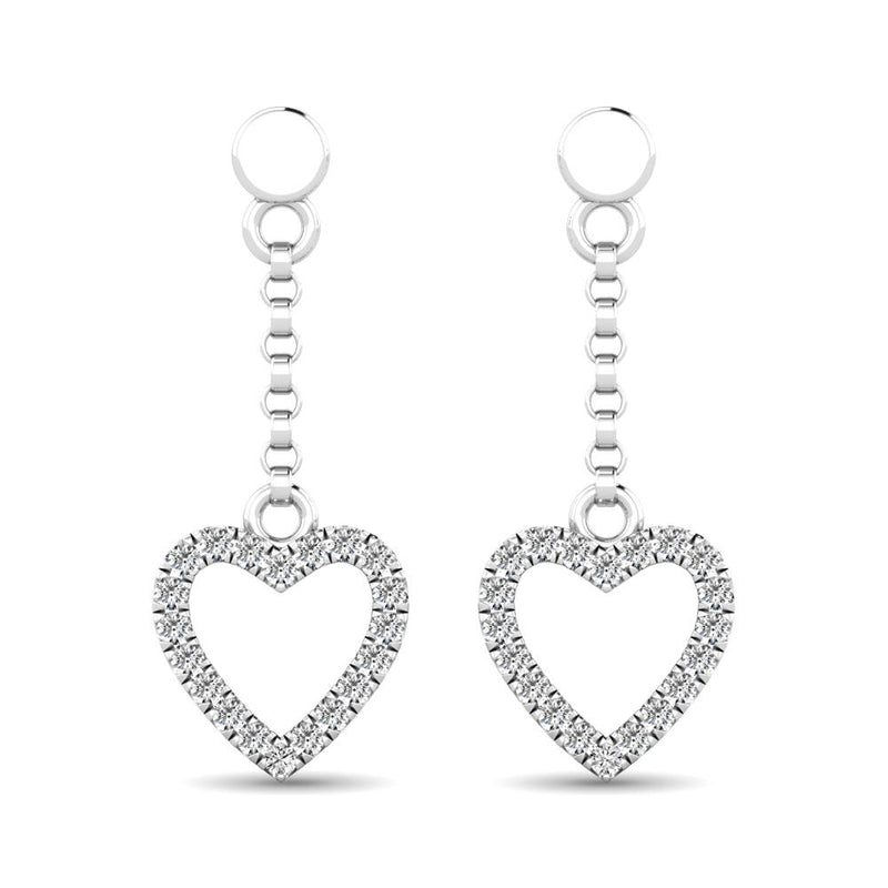 10K White Gold 1/10 Ct.Tw.Diamond Heart Drop Earrings
