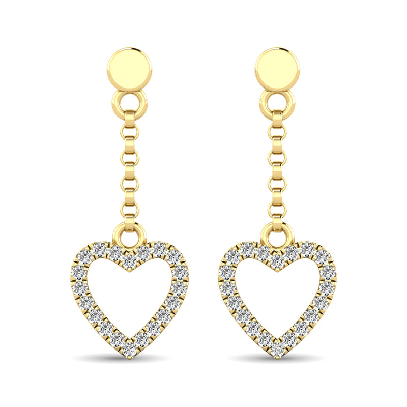 10K Yellow Gold 1/10 Ct.Tw.Diamond Heart Dangler Earrings