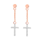10K Rose Gold 1/20 Ct.Tw.Diamond Cross Earrings