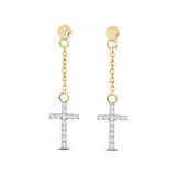 10K Yellow Gold 1/20 Ct.Tw.Diamond Cross Dangler Earrings