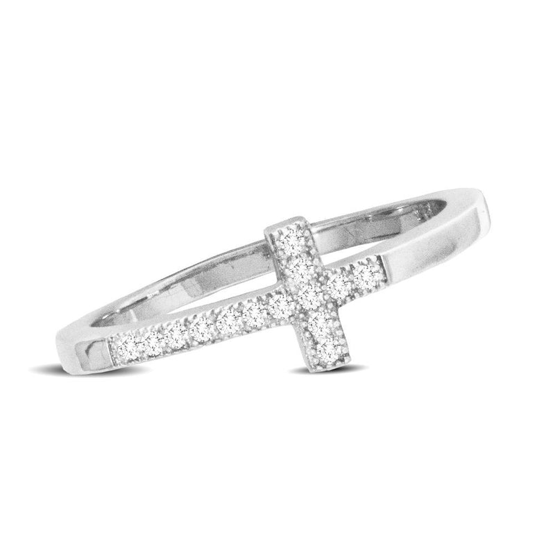 10K White Gold 1/10 Ct.Tw.Diamond Cross Ring