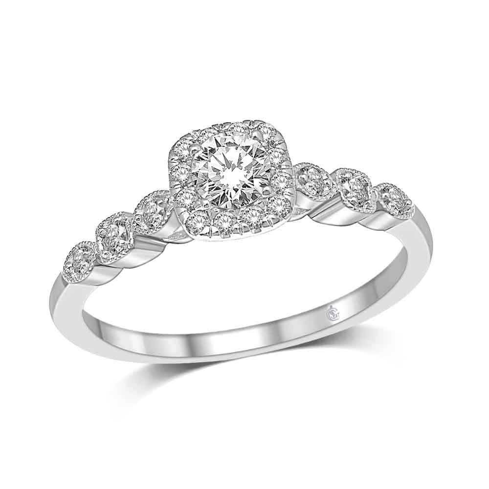 14K White Gold 1/2 Ct.Tw.Diamond Halo Engagement Ring