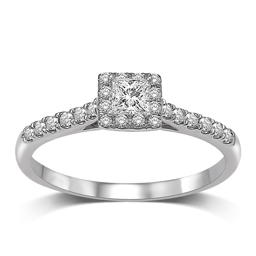 14K White Gold 1/4 Ct.Tw. Semi Mount Diamond Halo Engagement Ring